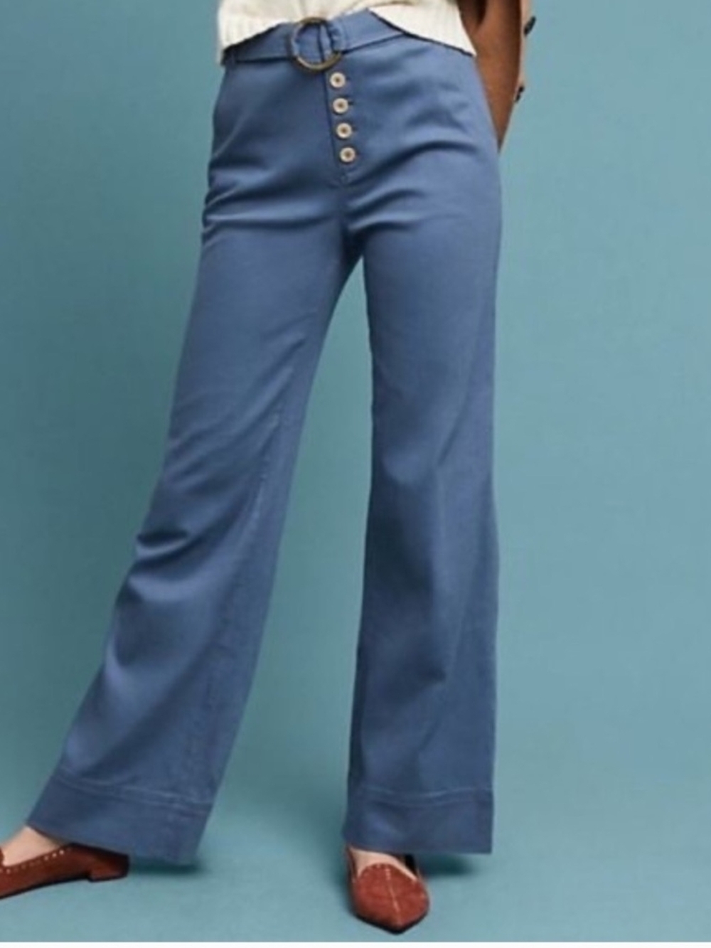 Anthropologie Cassidy High-Rise Wide-Leg Pants 6 Belted Button Front